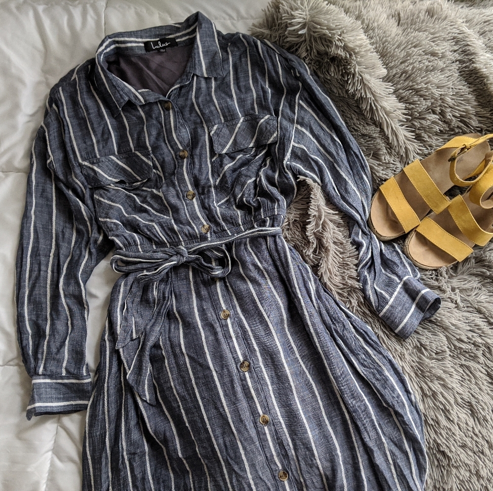 Lulu's Striped Denim Midi Dress